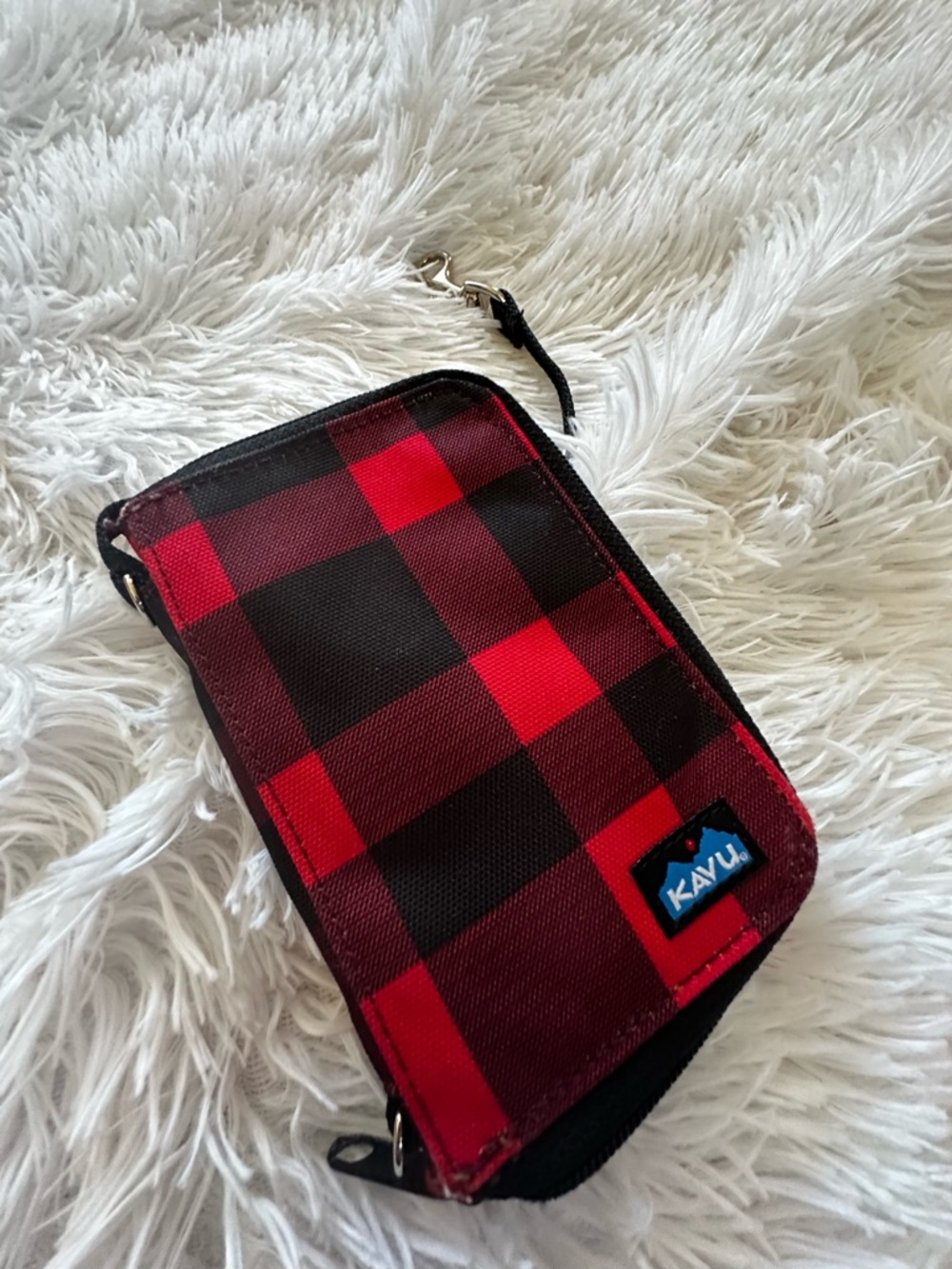 Kavu Red & Black Buffalo Plaid Zip Wristlet
